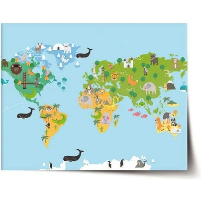 Sablio Plakát Zvířecí mapa světa - 120x80 cm