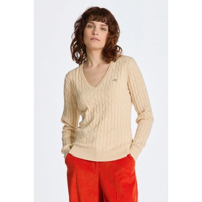 Gant sveter STRETCH COTTON CABLE V-NECK biela