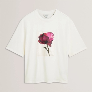 Ted Baker Тениска Ted Baker Ted Baker Floral Graphic Soft Touch Fitted T-Shirt - Ivory