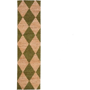 Flair Rugs Зелена/естествена ръчно изработена пътека със смес от юта 80x230 cm Effie Diamond - Flair Rugs (503119380200)