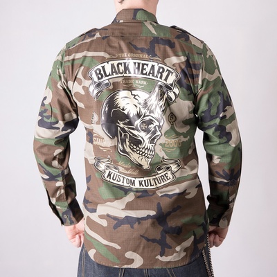 Black Heart Devil Skull pánská košile zelený maskáč
