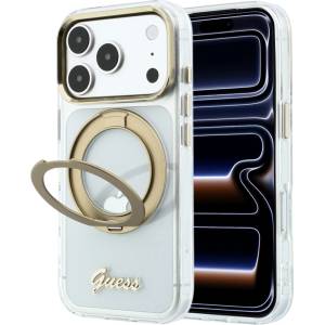 GUESS Прозрачен калъф Guess Ring Stand Script Metal Logo MagSafe (GUHMP18X6HCCMST) - iPhone 18 Pro Max / iPhone 17 Pro Max - Прозрачен