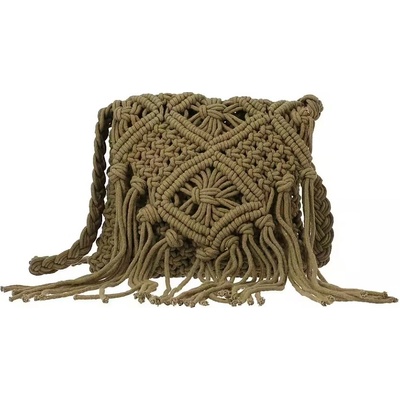 Macramé kabelka přes rameno s třásněmi Zelená