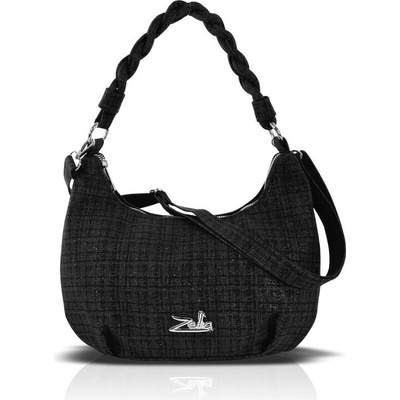 Zellia dámska čierna látková kabelka cez rameno 25118 s kockovaným vzorom a bočným popruhom 30 x 28 x 10 cm