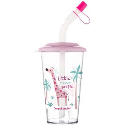Canpol tréningový hrnček s uzatvárateľnou slamkou 320 ml Afrika Pink