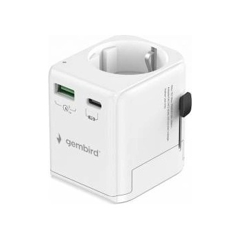 Gembird Universal travel adapter with grounding 20W white