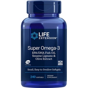 Life Extension Сърдечна и мозъчна функция - Супер Омега-3 (с лигнан от сусам и екстракт от маслина), 240 софтгел капсули (01986 le)