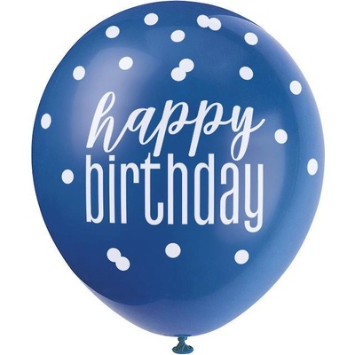 Qualatex Balónik pastel 30 cm potlač Happy birthday modrý mix
