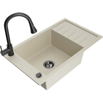 Mexen Elias гранитна мивка с 1 корито с отцеденик и кухненски смесител Elia, бежов - 6511-69-670101-70 (6511-69-670101-70)