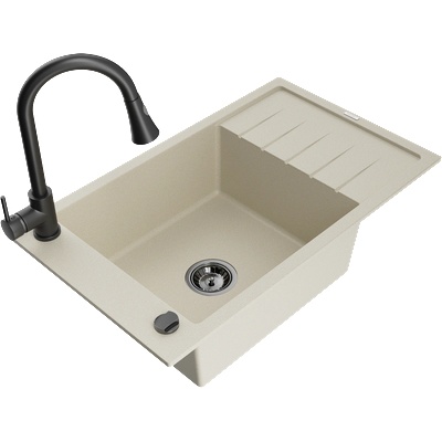 Mexen Elias гранитна мивка с 1 корито с отцеденик и кухненски смесител Elia, бежов - 6511-69-670101-70 (6511-69-670101-70)