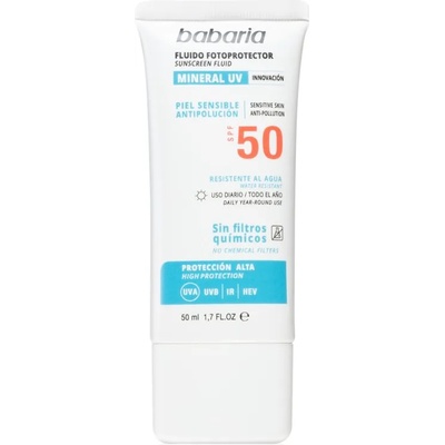 Babaria Sun Face защитен флуид без химически филтри за лице SPF 50 50ml
