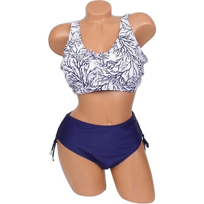 Дамски бански в бяло и тъмносиньо с корали и камъчета