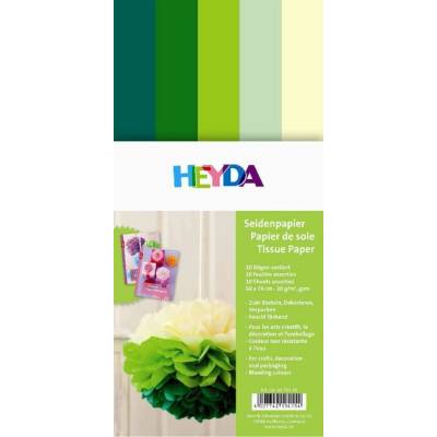 Heyda Hedvábný papír 50 x 70 cm 10 ks - mix žluto / zelený