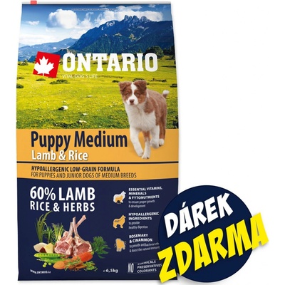 Ontario Puppy Medium Lamb & Rice 6,5 kg