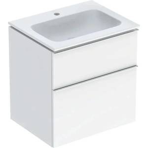 Geberit Комплект стенен шкаф Geberit iCon в лъскаво бяло, 2 чекмеджета, хромирана дръжка и мивка 60 см (502.335.01.2)