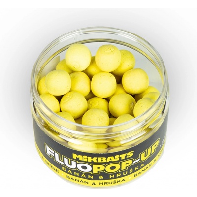 Mikbaits Plovoucí Boilies Fluo Banán Hruška 150 ml 14 mm