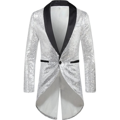Мъжки фрак смокинг с пайети, сребрист