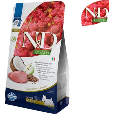 N&D Quinoa Dog Senior Mini Grain Free Lamb Green Apple & Coconut 1,5 kg