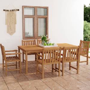 vidaXL Градински комплект за хранене, 7 части, 200x100 см, масивно тиково дърво (3059947)
