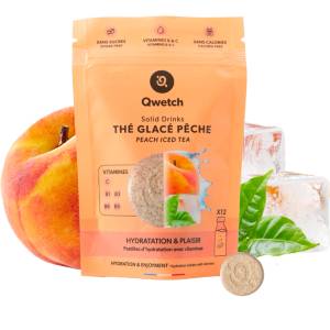 Qwetch Solid Drinks - Peach Iced Tea - Vitamins C & B - 12 ефервесцентни таблетки