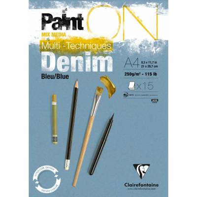 Clairefontaine Paint'On Mix Media blok 250 g lepený15L A4 Denimová modrá
