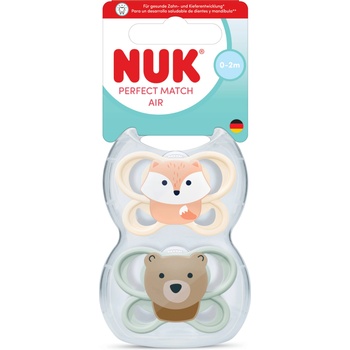 Nuk Perfect Match биберон залъгалка, силикон, 0-2 мес. , 2 бр. , AIR, Лисица/Мече (10174005)