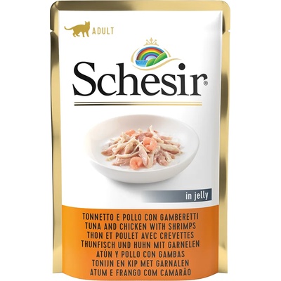 Schesir 24х85г Schesir консервирана храна в желе за котки - риба тон и пиле със скариди
