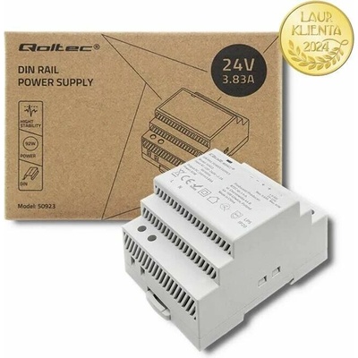 Qoltec 50923 – Průmyslový napájecí zdroj na DIN lištu 92 W / 24 V / 3,83 A / Šedý