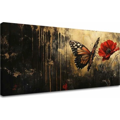Obraz motýľov Makový sen - 100% originál domaľovaný akrylom - 60x120 cm