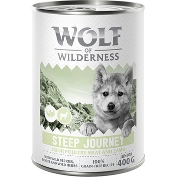Wolf of Wilderness 6x400г Steep Journey Junior Wolf of Wilderness, консервирана храна за кучета - птиче месо с агнешко, без зърно
