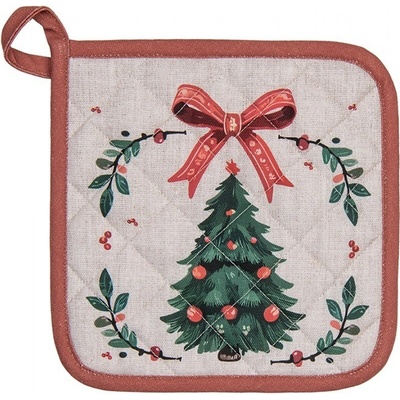 Clayre & Eef Béžová bavlnená chňapka podložka so stromčekmi Christmas Harmony 20 x 20 cm