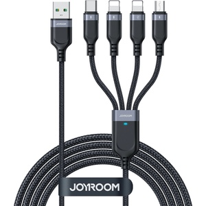 JOYROOM Кабел за зареждане Joyroom 4в1 USB-A / 2x Lightning / USB-C / micro USB - Черен / 1.2m KP41453