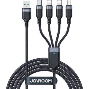 JOYROOM Захранващ кабел Joyroom 4в1 USB - A / 2x Lightning / USB - C / micro USB - Черен / 1.2m KP41453