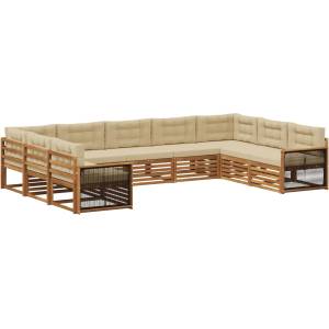 vidaXL Комплект дивани за открито 9 бр. Натурален и Бежов (3383836)