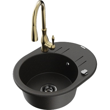 Mexen Kevin гранитна мивка с 1 корито с отцедник и кухненски смесител Savita, (6517-75-672601-50-B)