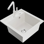 Mexen Vito гранитна кухненска мивка с 1 камера и смесител Flora, бял (6503-20-670401-02)