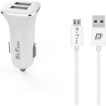 DeTech Зарядно устройство за кола DeTech, DE-C01M, 5V/2.4A, 12/24V, С Micro USB кабел, 2 x USB, Бял - 14124