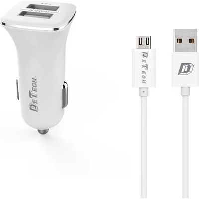 DeTech Зарядно устройство за кола DeTech, DE-C01M, 5V/2.4A, 12/24V, С Micro USB кабел, 2 x USB, Бял - 14124