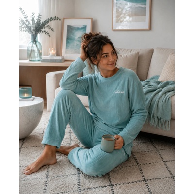 Polar fleece souprava - proužky - Tyrkysová