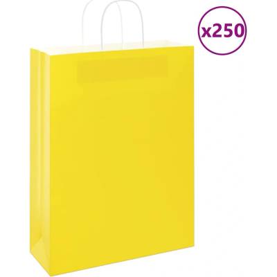 vidaXL Papírové sáčky 250 ks s uchy žluté 32x12x42 cm