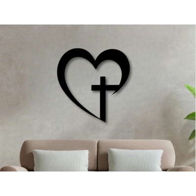 Karls DESIGN Drevený obraz na stenu - Kríž v srdci - 20cm