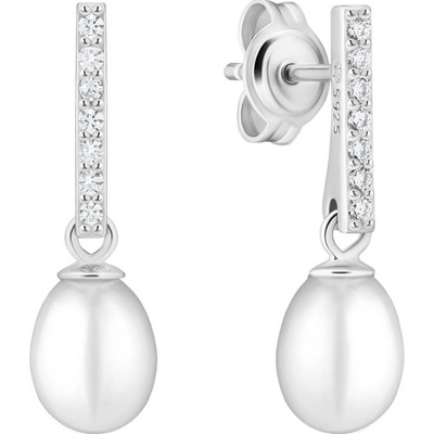 Gaura Pearls stříbrné náušnice s perlou a zirkony Pilar SK24462E stříbrná Bílá