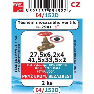 NÝVLT sada těsnění na šroubení mosaz. ventilů KE294T 1" - I4/152D – Zboží Mobilmania