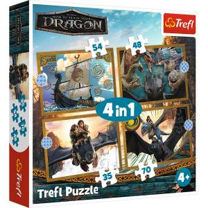 Trefl Puzzle 4v1 Драконови дни / Как да си дресираш дракон (34678)