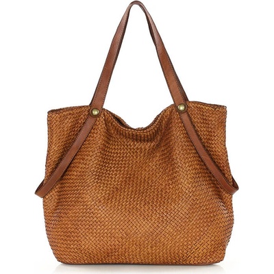 Mazzini Marco Camel dámska shopper kabelka z tkanej kože