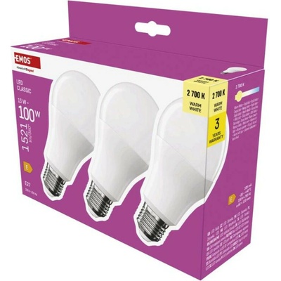 Emos Classic A60 13W E27 1521lm teplá biela 3ks ZQ5E61.3