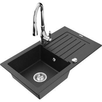 Mexen Pablo гранитна мивка с 1 камера с отцедник и кухненски смесител Savita, (6510-73-672601-00)