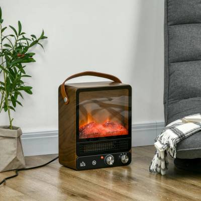 Homcom Elektrický krb s imitací plamene 30,3 x 17,5 x 37,4 cm černá + ořech
