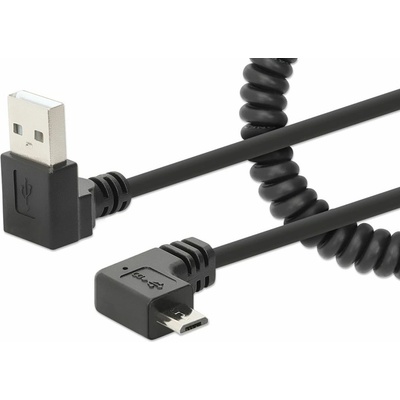 Manhattan Кабел Manhattan 356237, от USB A(м) към USB Micro B(м), спирален, ъглови конектори, 1m, черен (356237)