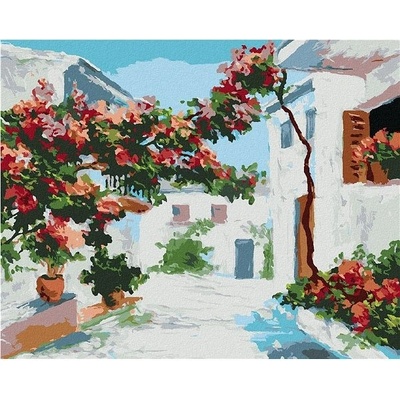zuty Malování Podle Čísel Řecké Domy Blízko Moře 80 x 100 Cm Plátno Rám